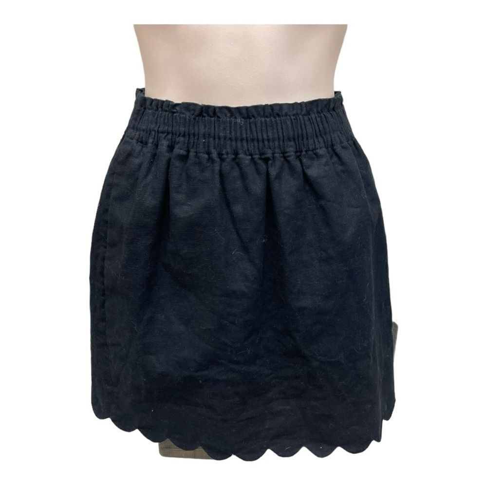 J. Crew Factory Black Linen Blend Pull On Scalloped Edge Skirt Sz 00 EUC Classic